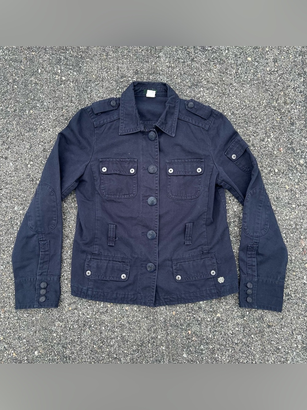 Vintage J Crew Women’s Military Fitted Jacket Cargo Utility Navy Blue Medium Y2K